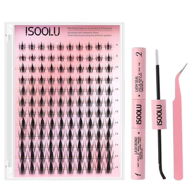 ISOOLU Fairy Lash Clusters Manga Individual Lashes C Curl Wispy Eyelash Clusters WideSpan Eyelash Extension Kit with Lash Bond and Seal Wet-Look Spiky Cluster Lashes (Fairy Kit)