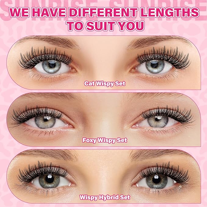 Lash Clusters Kit 3D Style Eyelash Clusters Kit with Lash Bond and Seal Eyelash Applictor Lash Remover for Beginner Waterproof Resuable Eyelash Extensions at Home (Attraction-3D,8-16mix)