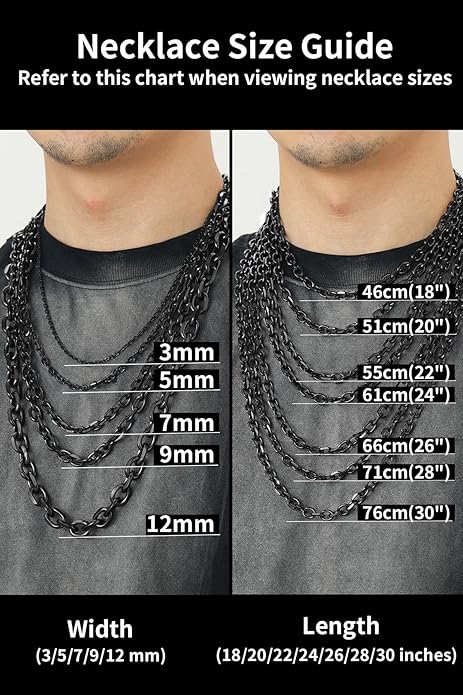 ChainsHouse Stainless Steel Cable Chain Necklaces for Men Women, 3mm/5mm/7mm/9mm/12mm 18K Gold/Black Plated Mens Cable Link Chains, 18"-30" Length - Send Gift Box
