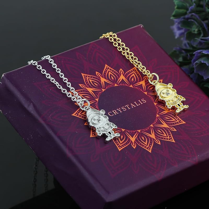 JOR Christmas Santa Charm Pendant Necklace, Women Jewelry, Dainty Gold & Silver Plated Combo Chain 18 inch (Pack of 2)