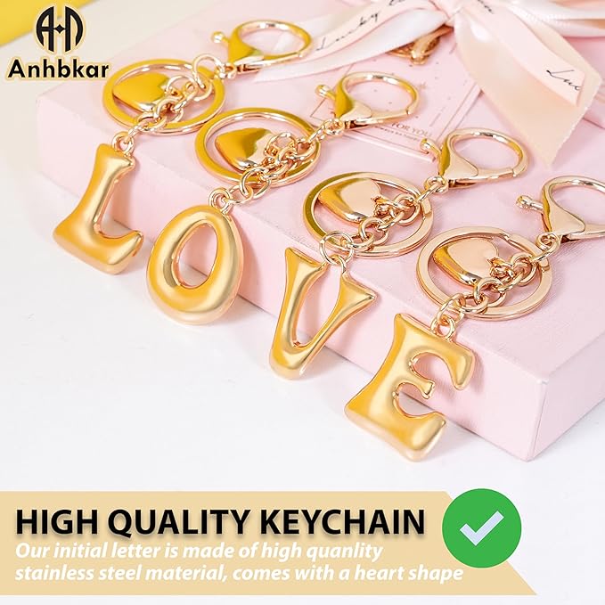 Heart Bubble Letter Keychain for Women, Girls - Cute Keychain with Initial - Alphabet Keychain for Bag Charm, Handbag