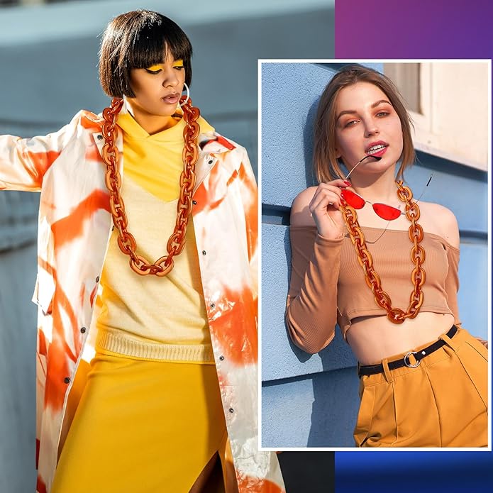 Remuuly Plastic Chain Necklace Chunky Big Fake Necklace Hip Hop Rapper Giant Turnover Chain Costume for Halloween