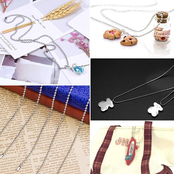 Cadikez Stainless Steel Ball Bead Chain [1.5mm/50Feet] Chains Spool with 30 PCS Connectors for Jewelry Making