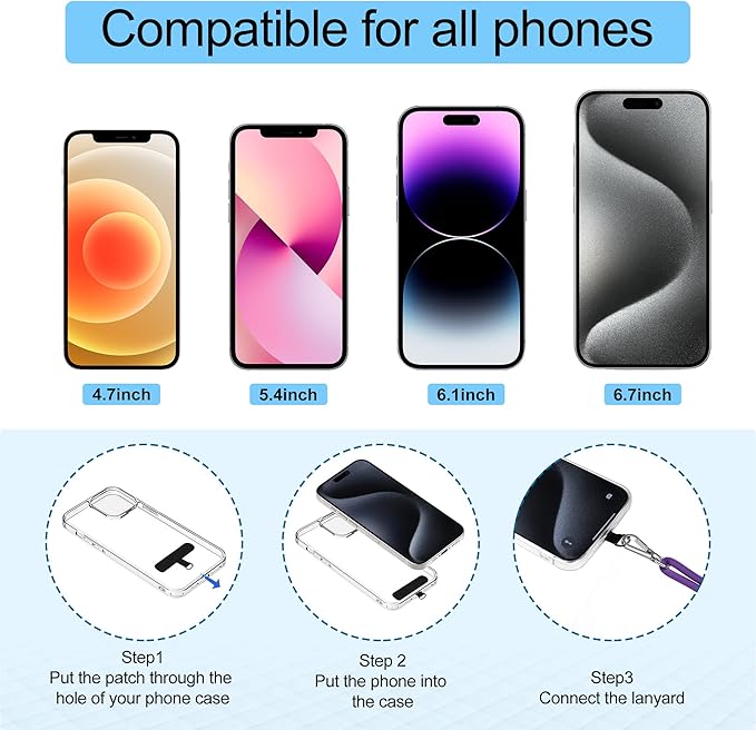 takyu Phone Lanyard, 2 Pack Adjustable Cell Phone Lanyard Crossbody Neck Strap & 2 Pack Wrist Strap with Tether Tabs Compatible for iPhone Android Smartphones- DarkPule Black