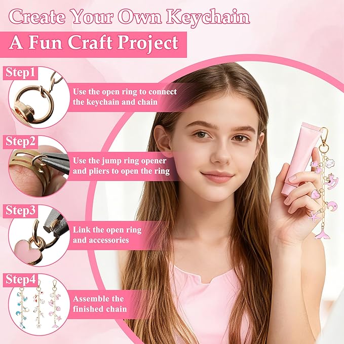 ZOYVUX 363Pcs Lip Gloss Charms Keychain Kit, DIY Bag Charm Kit with 100 Charms, 20 Keychain Hooks, 40 Extender Chains, Jump Rings and Jewelry Plier | Gifts for DIY Craft and Jewelry Making