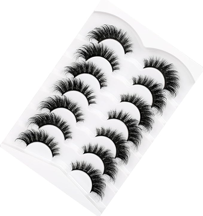 Pooplunch False Eyelashes Cat Eye Lashes Winged Look 18MM Fluttery Volume Dramatic Crossed Wispy Fake Eyelash 8D Natural Faux Mink Lashes Strips 7 Pairs Pack