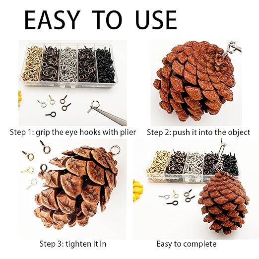 Small Screw Eyes Pin Hooks, 750 Pcs 0.55 Inch Screw in Hook for Jewelry, Cork Bottles,Resin, Bead, 7mm*14mm Small Eye Rings Eyelet Hook for Craft 5 Colors
