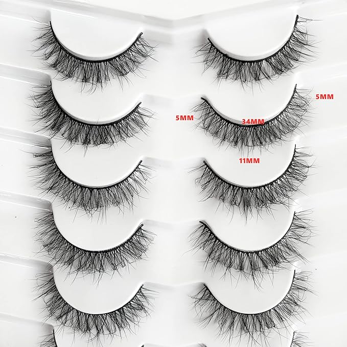 Pooplunch Fake Eyelashes Short Natural False Eyelashes Cat-Eye Wispy Volume Lightweight Faux Mink Eye Lashes Strips 7 Pairs Pack