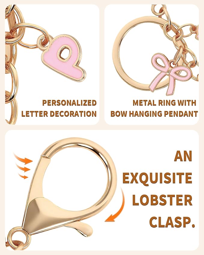 Bow Purse Charms Keychain - Pink Bow Alphabet Letter Key Chain, Bag Charms Wallet