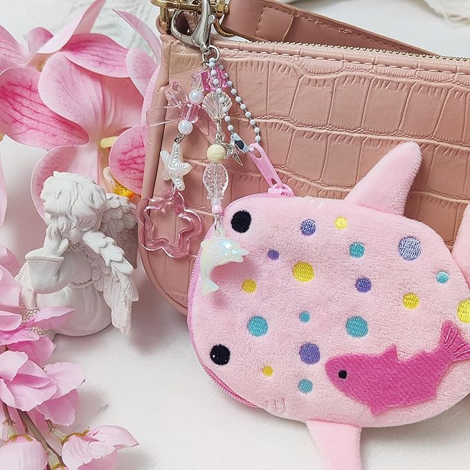 Adorable Whale Shark Coin Purse Keychain,Soft Plush Zipper Coin Purse,Handmade Purse Bag Charm Gift for Women (Pink)