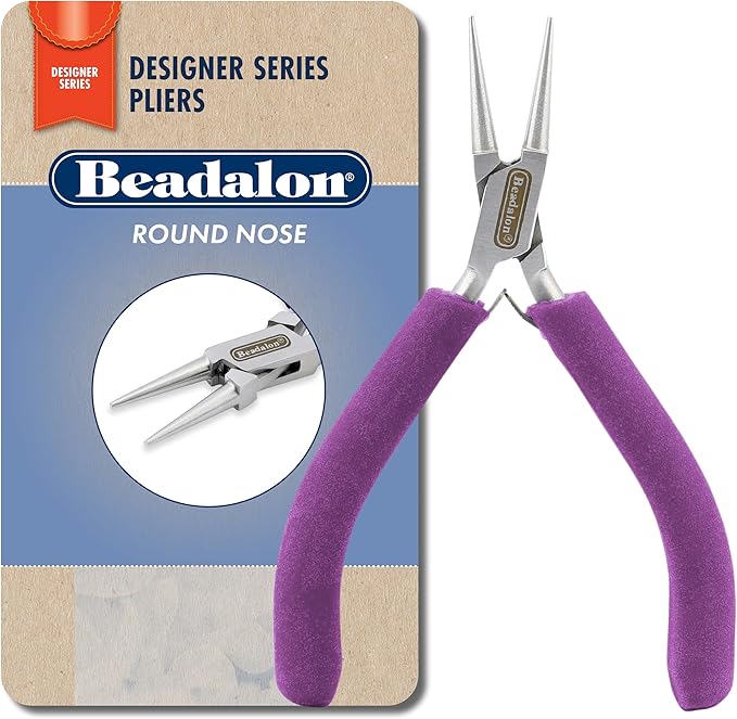 Beadalon Designer Series Round Nose Pliers, Purple Vinyl-Free Grips, Stainless Steel, Box Joint, Double Leaf Springs, 4.75 in