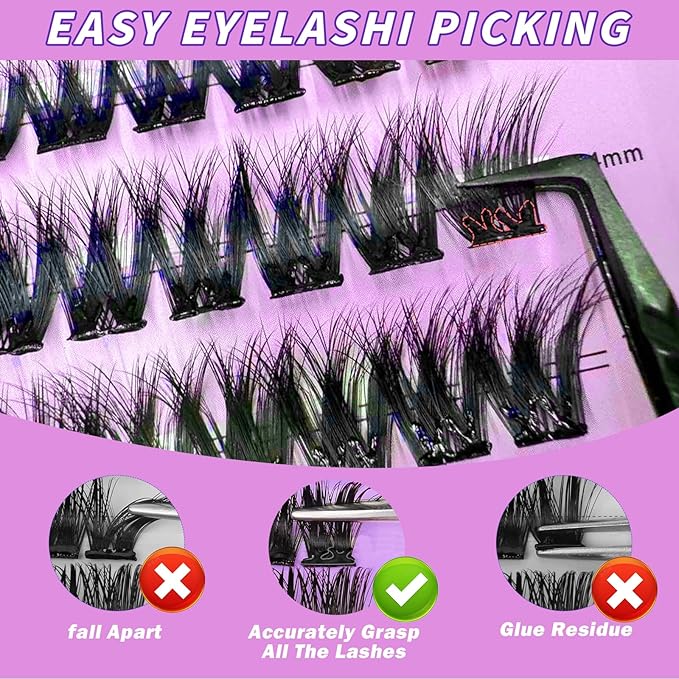 Self Adhesive Eyelashes 80Pcs Self Adhesive Eyelash Clusters Thick-Volume Press On Lashes Pre-Glued Glueless Lashes Clusters No Remover No Residue with Tweezers(10-16mm)