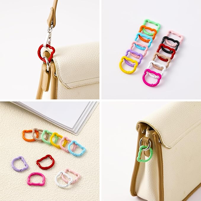 12Pcs Metal Bear Shape Clasp Clip,Spring Spring Snap Clasp Hook for Handbag & Keys,Jewelry Clasps, Lanyard Makin