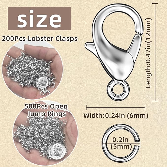 700Pcs Lobster Claw Clasps and Open Jump Rings Set,Lobster Clasps for Jewelry Making Bracelet Clasp and Closures for DIY Necklace Jewelry Anklet