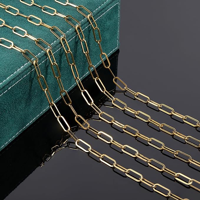 UMAOKANG 6.6 Feet Paperclip Chain for Jewelry Making Gold Plated Stainless Steel Bulk Chain on Spool