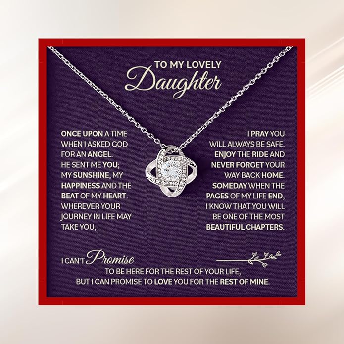 To My Beautiful Daughter Necklace from Mom & Dad | Cubic Zirconia Pendant with Heartfelt Message Card & Gift Box | Daughter Birthday, Graduation, Christmas Jewelry Gift from Parents