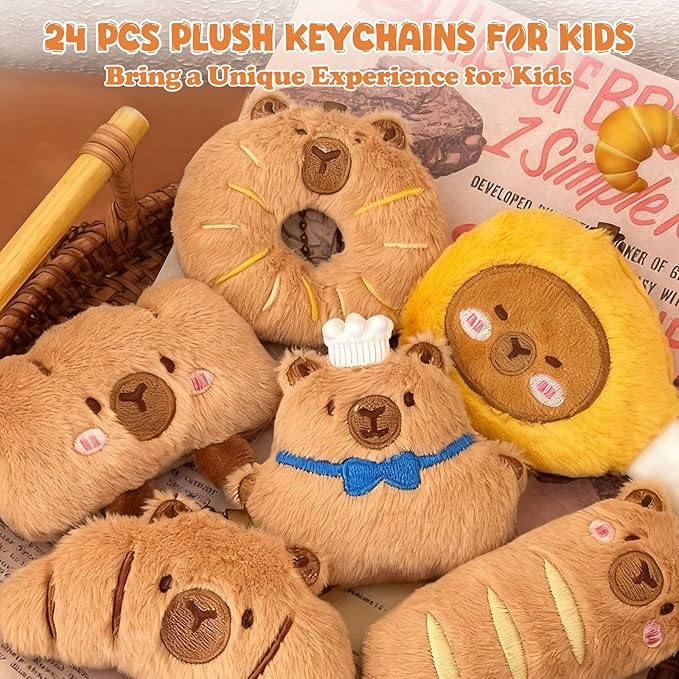 24 PCs Kids Keychains, Cute Plush Keychains, Funny Plush Backpack Charms, Perfect for Birthday Gifts, Back-to-School Goodie Bags, Classroom Prizes, Party Favors