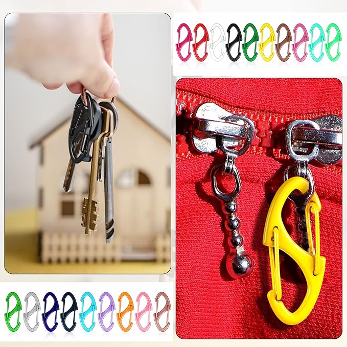 Moxweyeni 20 Pcs Zipper Clip S Carabiner Clips Small Alloy Snap Hook Anti Theft 1. 6 Inch Mini Dual Wire Gate Interlocking Keychain Clip Attachment for Women Men Camping Hiking