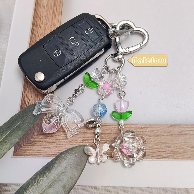 Keychain Bag Accessories Cute Cherry Strawberry Flower Keychains Accessories Decor for Keys Bags Purses Gift