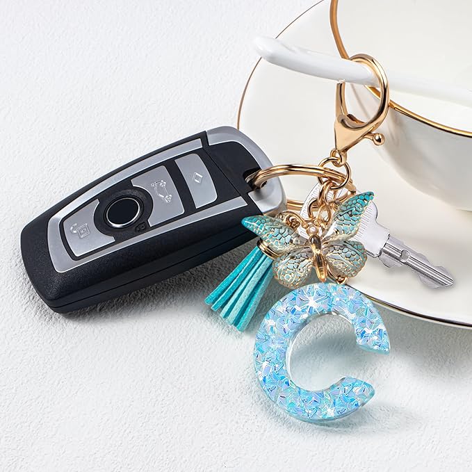 Initial letter Keychains for Women Girls Tassel Butterfly Cute Keychain for Wallet Backpack charm