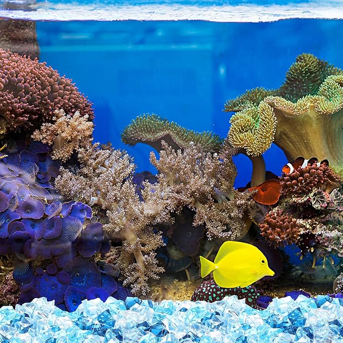 Syhood 570 Pcs 5 Sizes Mixed Blue Fake Crushed Ice Rocks Blue Aquarium Rocks Plastic Gemstone Diamond Acrylic Crystal Gems for DIY Craft Winter Table Scatter Vase Fillers Fish Tank Decor Centerpieces