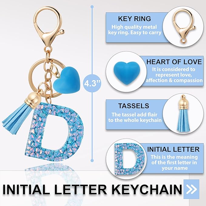 Alphabet Initial Letter Keychain Cute Heart Resin - Letter Keychain for Backpack Charms - Initial Keychains for Women
