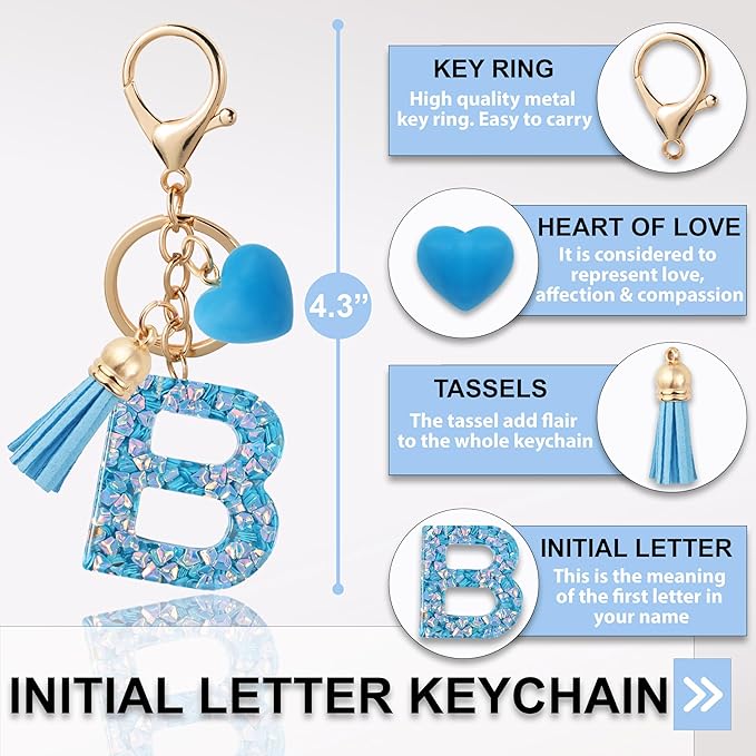 Alphabet Initial Letter Keychain Cute Heart Resin - Letter Keychain for Backpack Charms - Initial Keychains for Women