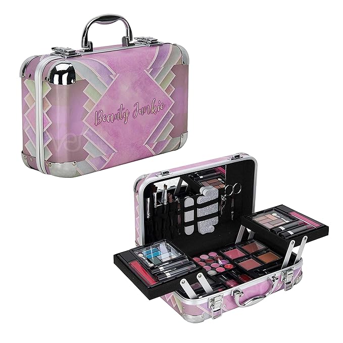 VER Beauty 61 pcs All-In-One Makeup Kit For Woman, Girls & Teens, Full Kit, Makeup Gift Set Eyeshadow Lipstick Lip Gloss Multi-Color Lip Balm Rouge Nail Enamel Mascara Tweezer Scissor Filer (Pink)