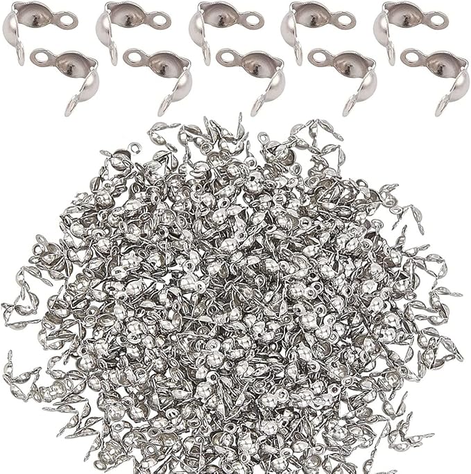 500 Pieces Silver Calotte Ends Knot Covers for DIY Bracelet Jewelry Making, Clamshell Metal Plated Open Bead Tips Endcaps (Platinum)