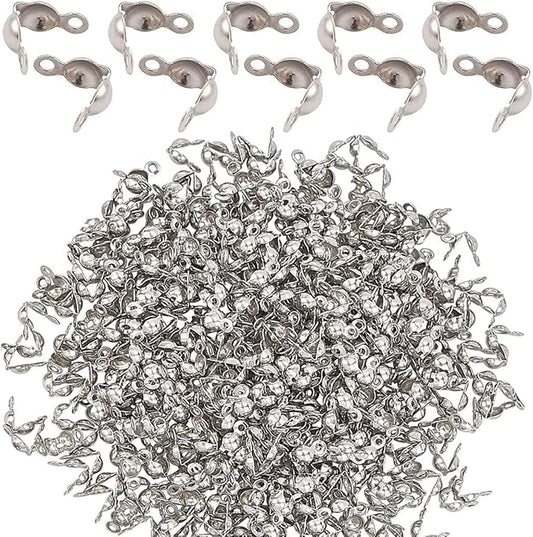500 Pieces Silver Calotte Ends Knot Covers for DIY Bracelet Jewelry Making, Clamshell Metal Plated Open Bead Tips Endcaps (Platinum)