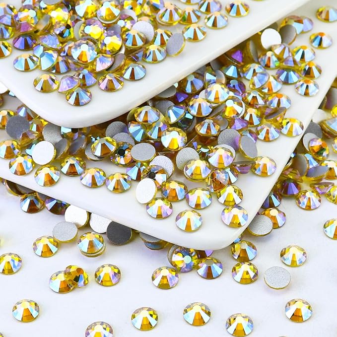 1440PCS SS16 Crystal Glass Flatback Rhinestones, Round Flat Back Crystal Gems for Nail Art and Craft Clothes, Glue Fix Diamond Stones Citrine/Lemon Yellow AB (3.8-4.0mm)