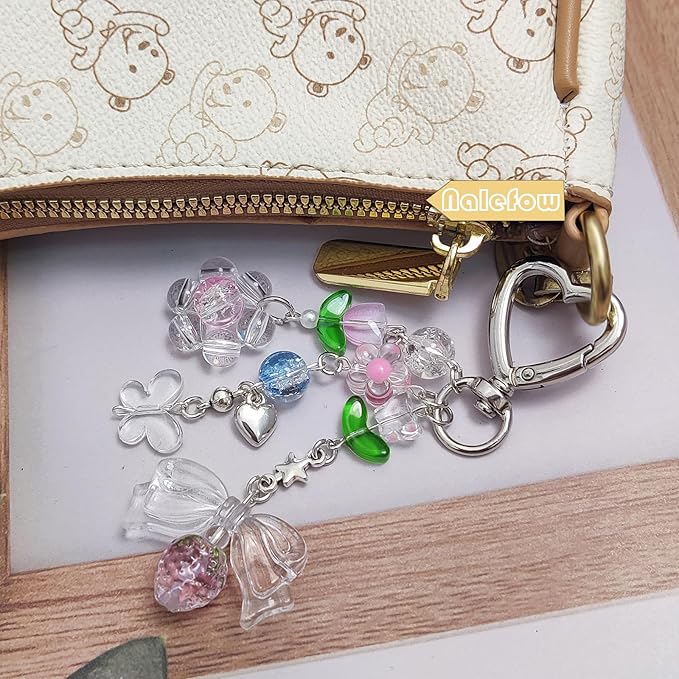 Keychain Bag Accessories Cute Cherry Strawberry Flower Keychains Accessories Decor for Keys Bags Purses Gift