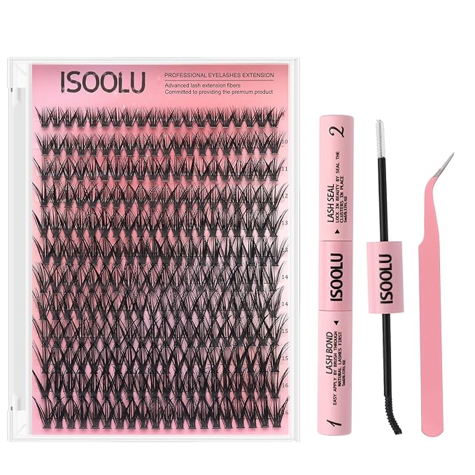 ISOOLU Fairy Lash Clusters Manga Individual Lashes C Curl Wispy Eyelash Clusters WideSpan Eyelash Extension Kit with Lash Bond and Seal Wet-Look Spiky Cluster Lashes (40D KIT 240pcs)