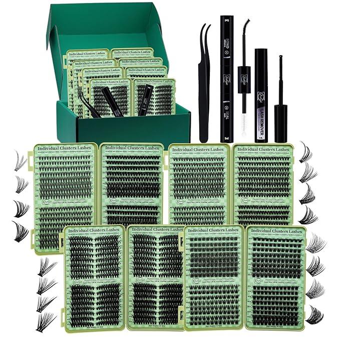 Lash Clusters Kit Wispy Eyelash Clusters Kit Cat Eye Lashes Clusters Kit Cluster Eyelash Extensions Pestañas Postizas Naturales Lash Extension Kit+Lash Bond and Seal,Remover,Tweezers(4 Boxes Kit-1)