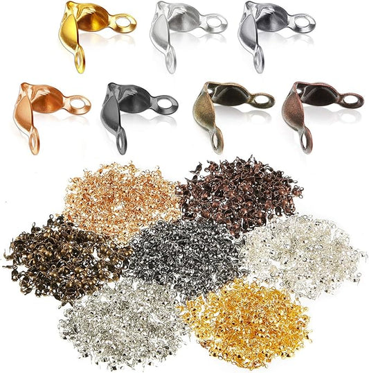 Syhood 1400 Pieces Bead Tips Knot Covers Bulk Clamshell Bead Tips for Jewelry Making Open End Caps Knot Covers for DIY Bracelet Necklaces Earrings Keychains(Multicolor)
