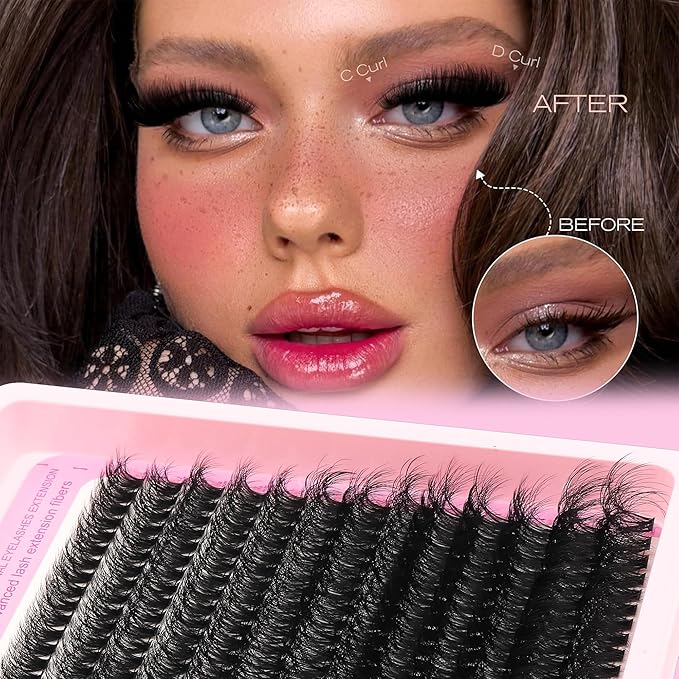 YIDUO Lash Clusters Kit with 2X Bond&Seal 3 Styles 760Pcs Clusters Lashes Extension Volume Soft Eyelash Extension Kit 80D+100D D Curl Wispy Natural DIY Individual Lash Clusters Kit Box for Beginners
