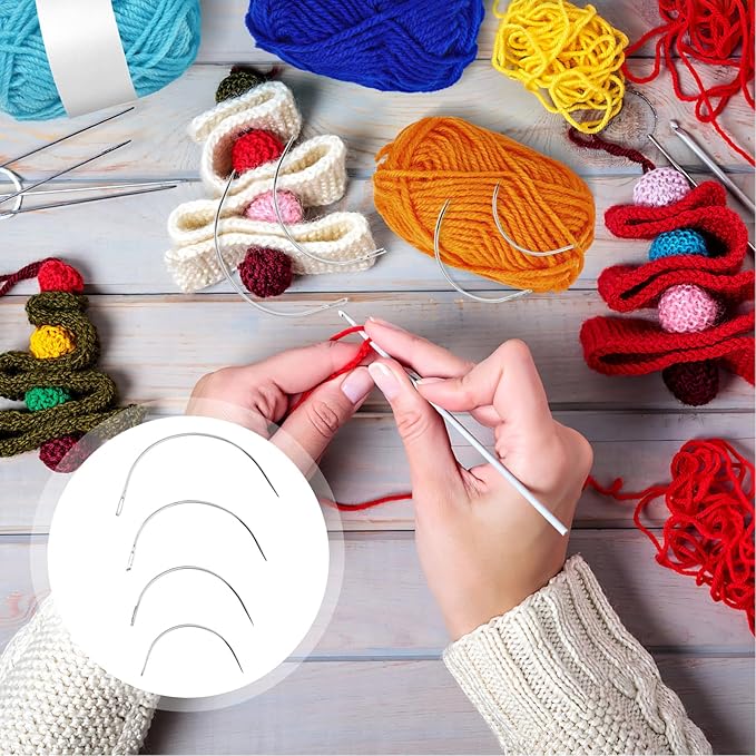 48 Pieces Curved Needles Practical C Type Big Eyes Hand Sewing Needles quilting needles for hand quilting Weaving Needle 2.0/2.5/3/3.5 Inch 4 Sizes for Home