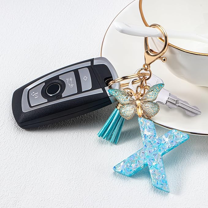 Initial letter Keychains for Women Girls Tassel Butterfly Cute Keychain for Wallet Backpack charm