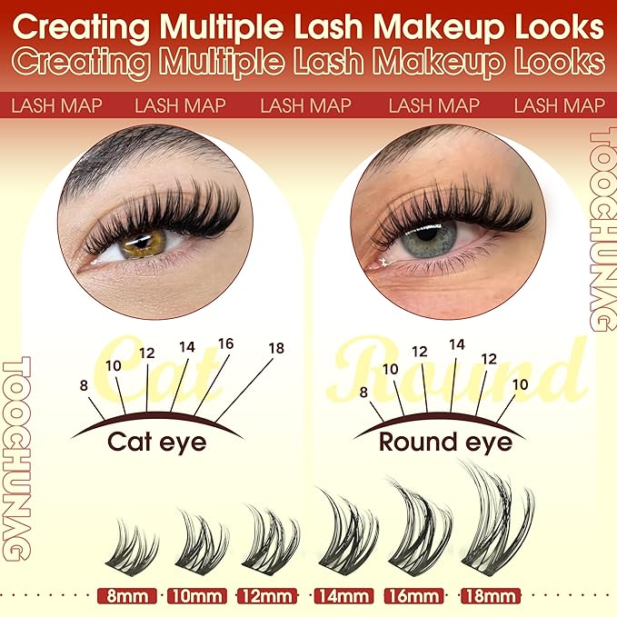 Flora Lash Clusters Kit 8-18mm Wispy Eyelash Clusters Lash Extension Kit D Curly DIY Eyelash Extension Kit WideSpan Lashes Individual Eyelashes Clusters with Lash Bond and Seal by TOOCHUNAG
