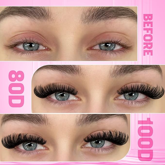 DIY Lash Extension Kit Volume Thick Lash Clusters D Curl 80D+100D 10-16MM Eyelash Extension Kit Individual Lashes Lash Cluster Kit For Beginners (No Glue)