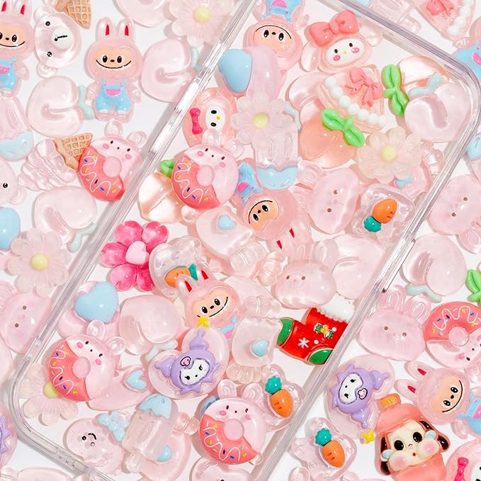 Charms 100PCS Mixed Kawaii Flatback Resin Charms for Crafts, Cabochon for DIY Projects, Slime Charm, Resin Art, Scrapbooking, Phone Case & Accessories (Light Pink)