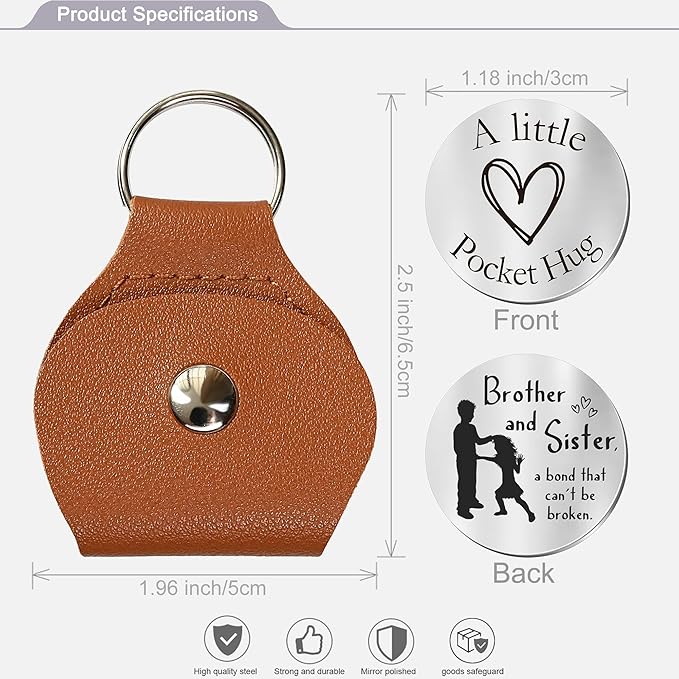 OUMILAN Pocket Hug Token Gifts for Men Boyfriend Girlfriend Inspirational Gift for Son Daughter Brother with Leather Keychain