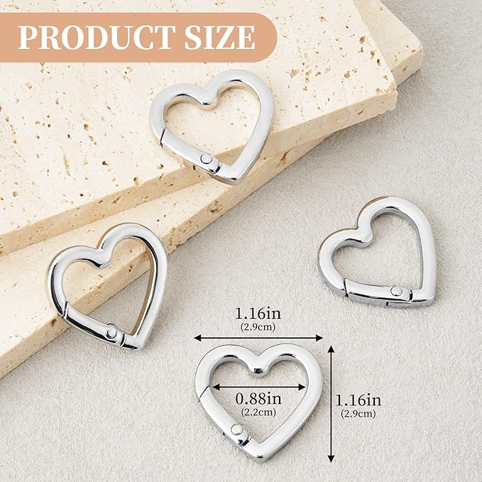 4 Pcs Heart Shaped Keychain Clip, Zinc Alloy Cute Heart Carabiner, Small Craft KeyringSpring Snap Clasp Hook for Camping Hiking Fishing Traveling
