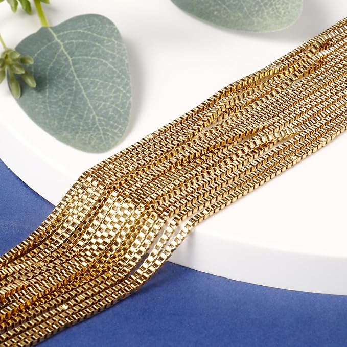 33FT Gold Box Chain for Jewelry Making 1MM Gold PVD Plated Staianless Steel Square Box Chain Roll Bulk for DIY Crafts Jewelry Making