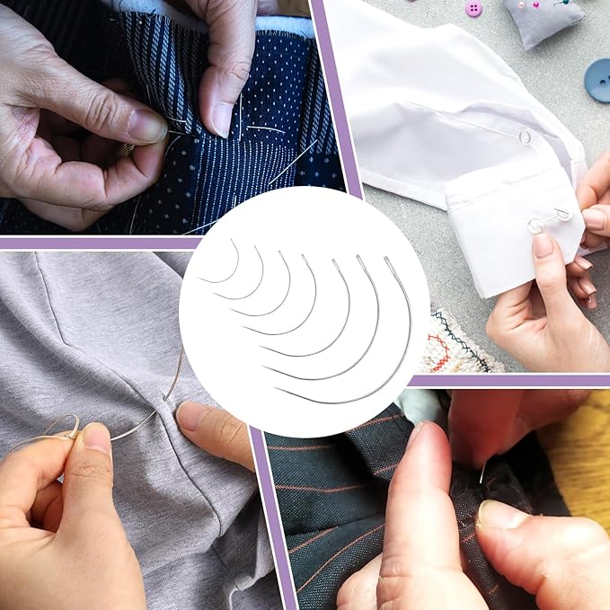 28PCS Curved Needles Sewing 7 Sizes C-Type Weaving Upholstery Needle with Sharp Tips Heavy-Duty Hand Sewing Repair Needles for Carpet Leather Canvas Repairing Blocking Knitting Modelling Crafts(28)
