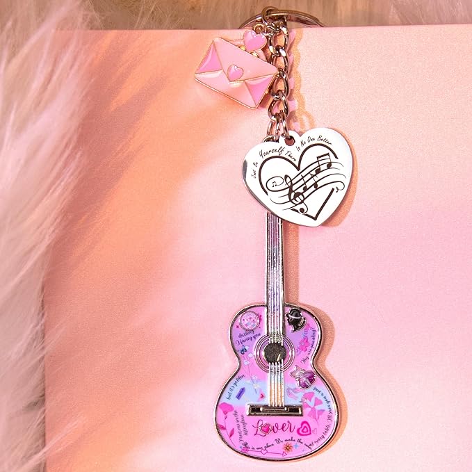 Birthday Gifts with Taylor Quotes Merch Pink Music Keychains Gift For Singer Fans Guitar Christmas Daughter Mom Women