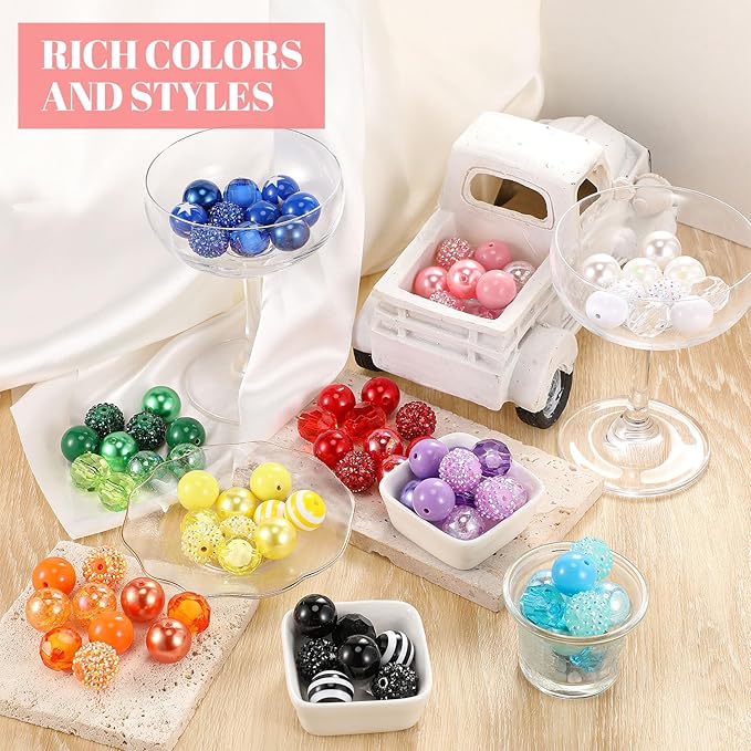 100 Pcs 20mm Rhinestone Bubblegum Beads for Pens Mixed Crystal Resin Chunky Beads for DIY Craft Keychain Necklace Bracelet Jewelry Making(Bright Color)