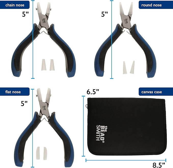 The Beadsmith Nylon Jaw Plier Set – Round, Chain & Flat Nose – Ergonomic Handle, Double Leaf Springs, Replacement Heads & Carry Case – Jewelry Making Tool for Creating Bracelets, Earrings & Necklaces