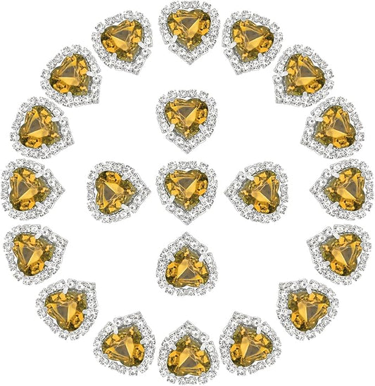 PATIKIL 30PCS Heart Rhinestones, Sew on Rhinestones Buttons Crystal Heart Nail Charm Embellishment Flatback Diamond for Sewing DIY Clothing Wedding, Yellow