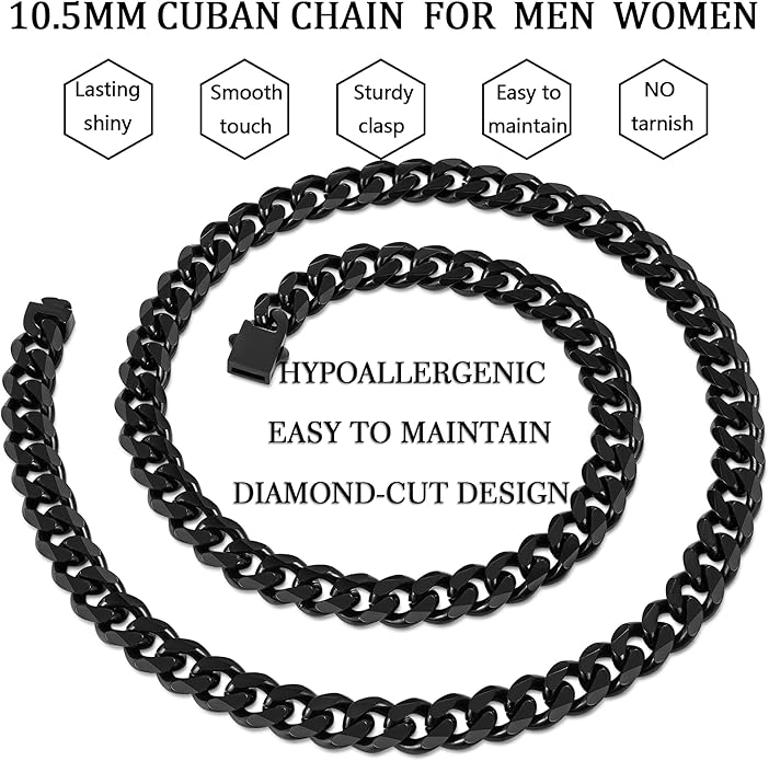 Fiusem 3.5mm Cuban Link Chains for Men, Silver Tone/Black/14K Gold Plated Stainless Steel Necklace Chain, Mens Necklace 16, 18, 20, 22, 24, 26, 28 Inch